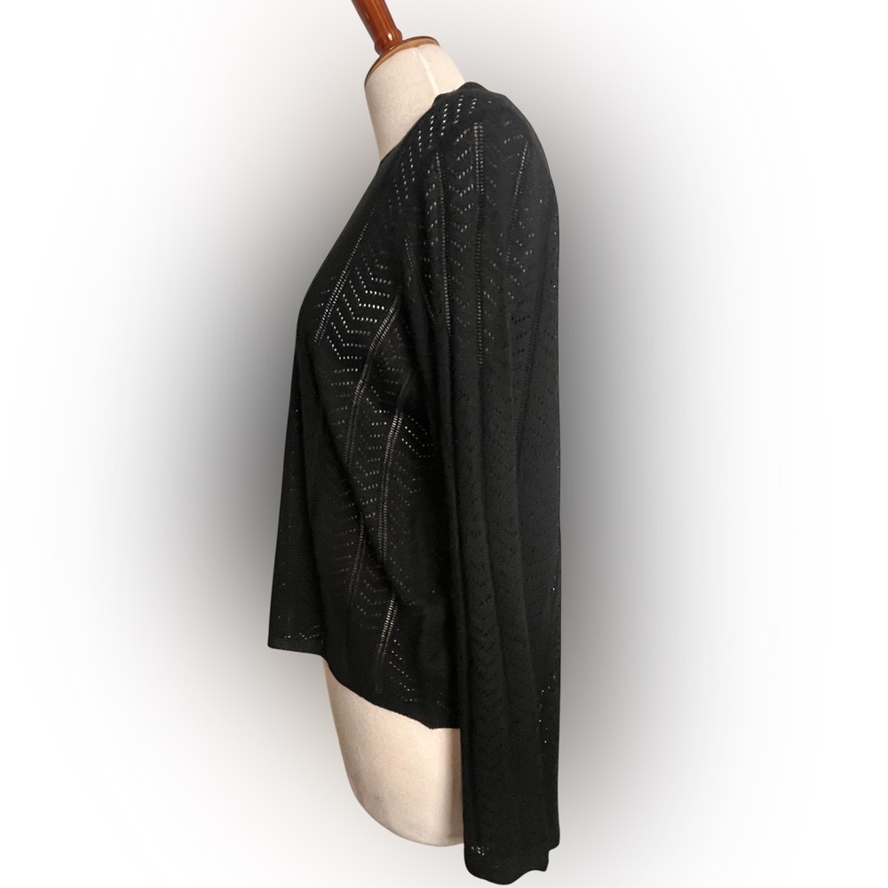 Adrianna Papell Pointelle Bell Sleeve Knit Top Black Women’s Size Large - Picture 4 of 7
